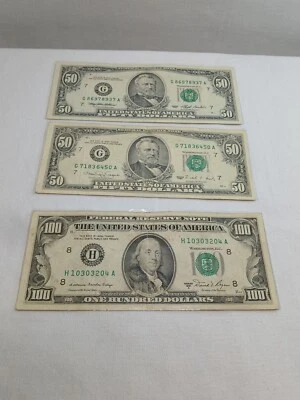 Lot of (3) Old USA $50/$100 Dollar Bills Vintage Small Face Notes - Image 1 of 2