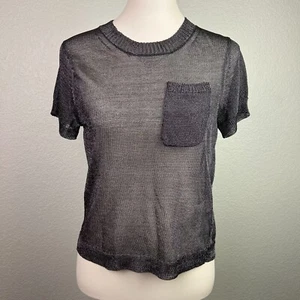 J.CREW Women's Sheer Metallic Sweater Tee Black Pocket CB904 Size Small - Picture 1 of 9