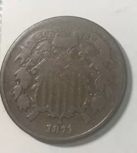 1871 Two Cents Decent Grade Coin Strong Devices Better Date Even Brown #B - Picture 1 of 2