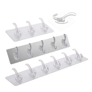Kitchen PVC Self Adhesive Row Hooks Wall Hanger Racks Organizer Utility Holder - Picture 1 of 25