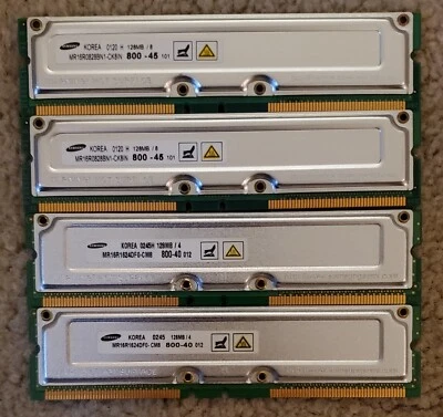 Lot of 4 - SAMSUNG 800-40 45 RAMBUS ECC 128MB 800MHZ 184-PIN 512MB - Image 1 of 3