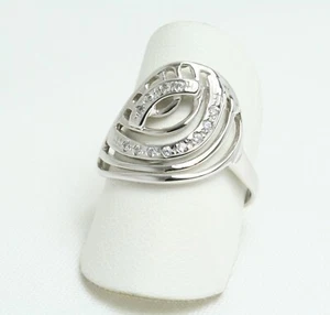 Anello da donna Occhio Stilizzato in Oro Bianco 18 Kt e Zirconi misura 15 nuovo - Foto 1 di 7