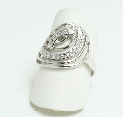 Anello da donna Occhio Stilizzato in Oro Bianco 18 Kt e Zirconi misura 15 nuovo - Immagine 1 di 4
