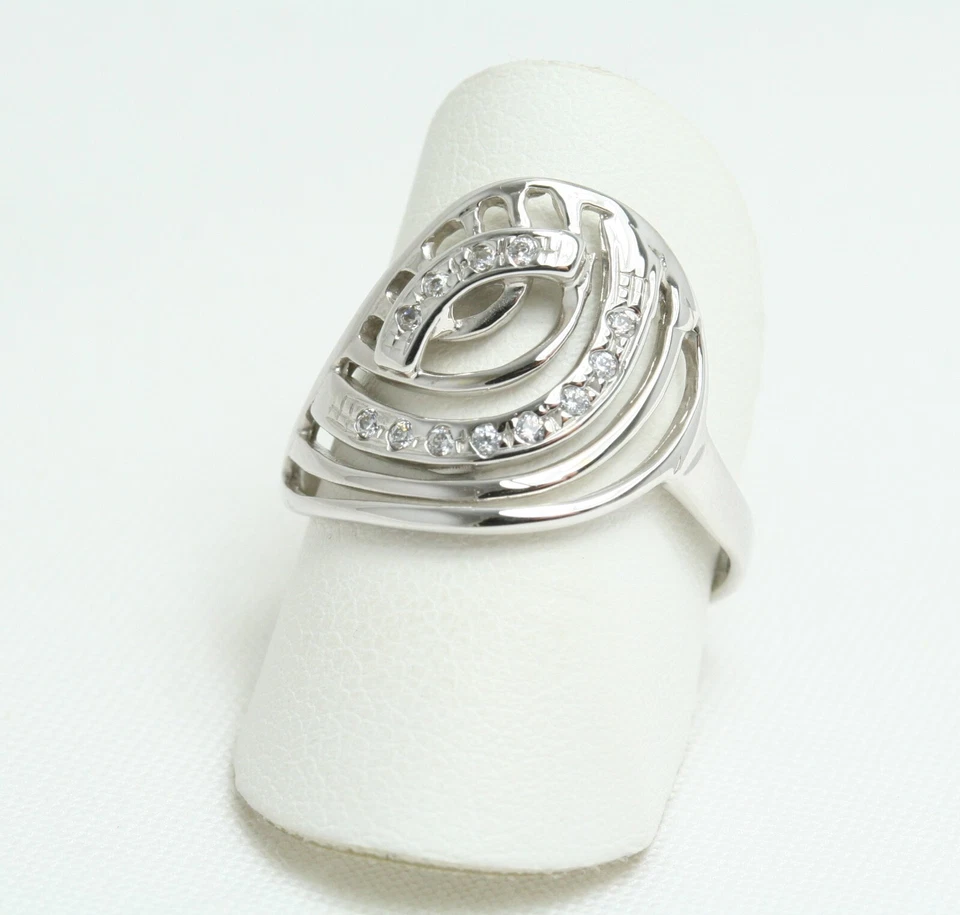 Anello da donna Occhio Stilizzato in Oro Bianco 18 Kt e Zirconi misura 15 nuovo - Immagine 1 di 4