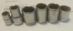 Vtg Used USA Husky Tools 6pc Mix Socket Lot 3/8" & 1/2" Drive 12pt & 6pt  - Picture 1 of 4