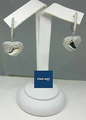 Orecchini donna in argento cuore  zirconi con piedino - Immagine 1 di 4