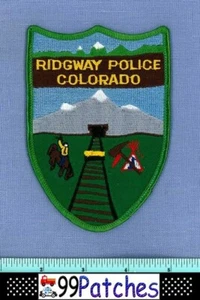 RIDGEWAY COLORADO Police Patch COWBOY HORSE INDIAN TEPEE RR TRAIN MINE CART 8F - Picture 1 of 1