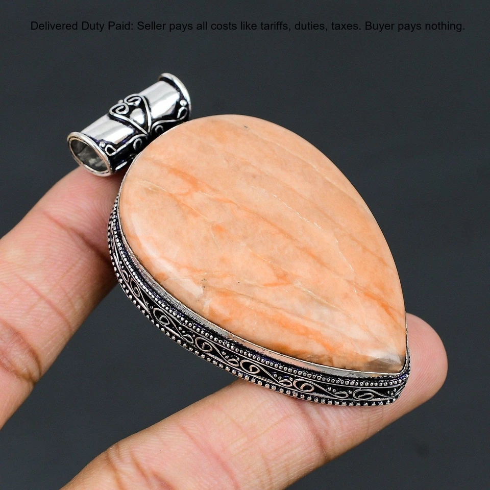 Oferta de Navidad 925 Plata Marrón Amazonita Piedras Preciosas Nuevo Vintage Elegante Colgante Foto 1 de 4