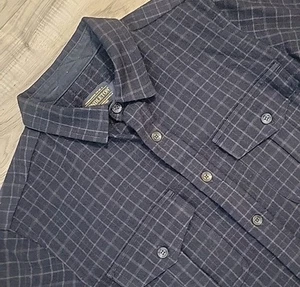 Pendleton Board Wool Fannel Shirt Mens Large Blue Plaid Flap Pocket - Picture 1 of 12