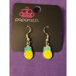 Paparazzi Pineapple Dangle Earrings, Silver Tone Metal, Yellow & Green, New - Picture 1 of 7