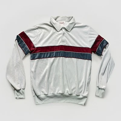 Vintage 70s Velour Mobster Shirt Men XL Gray Collared Stripe Velation by Harper - Image 1 of 4