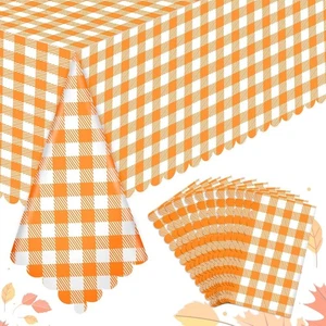 12 Pack Fall Orange Gingham Tablecloth, 54 X 108Inch Plastic Orange Checkered .. - Picture 1 of 7