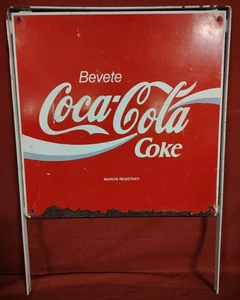 Insegna in lamiera Coca-Cola a 2 facce, con telaio di supporto - Foto 1 di 8