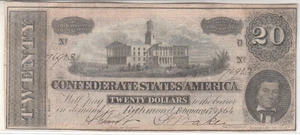 US The Confederate States of America $20 Twenty Dollar Note1864 - Picture 1 of 2