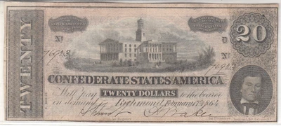 US The Confederate States of America $20 Twenty Dollar Note1864 - Image 1 of 2