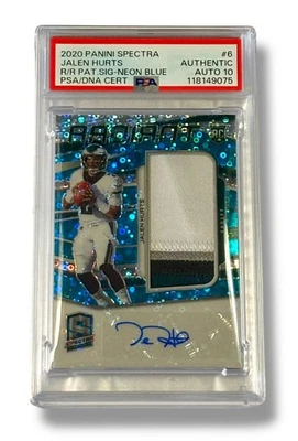 2020 Spectra Neon Blue RPA Jalen Hurts RC Two Color Rad. Auth Auto PSA 10 Pop 2! - Image 1 of 3