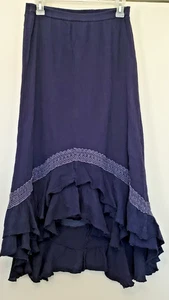 J Gee Stufen Midi Rock L blau Spitze Rüschen Stretch Crinkle Baumwolle Prairie Grunge - Bild 1 von 8