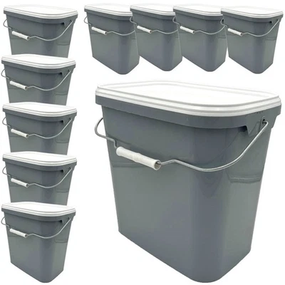 10 Eimer rechteckig mit Deckel Tragegriff 11 L grau weiß Leereimer Metal Plastik - Bild 1 von 4