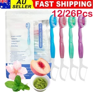 12/26Pcs 5 in 1 Mini Toothbrush & Floss & Tongue Scraper & Toothpick Set - Picture 1 of 12