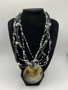 "Collar colgante grande concha de abulón negro multi soporte semilla cuentas imitación perla 18""" - Imagen 1 de 11