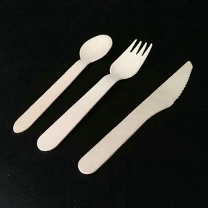 Set 12 utensili da cucina monouso in legno argenteria stoviglie in legno - Foto 1 di 11