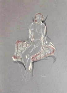 Belle Estampe Rehaussé Pastels Nu Féminin De" Curutchet" Basque Année70 - Imagen 1 de 9