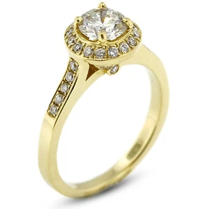 Anillo de compromiso con halo de oro amarillo de diamantes naturales redondos H/I1 de 1,18 quilates - Imagen 1 de 11