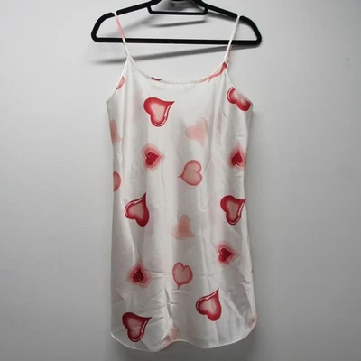 Mini Vestido Sin Mangas De Colección Años 90 TR Bentley Blanco Brillante Rosa Rojo Corazón Satinado Talla M Foto 1 de 3