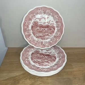 Lot 5 Grandes Assiettes Décor Campagne Anglaise Vintage Rouge N.Fontebasso Ø25cm - Picture 1 of 4