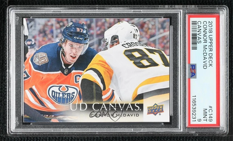 2018-19 Upper Deck UD Canvas Connor McDavid Sidney Crosby #C149 PSA 9 MINT - Image 1 of 2