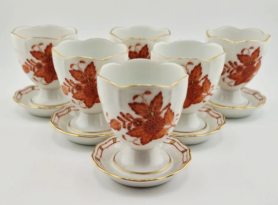 6 x Herend Apponyi Orange Eierbecher Eierteller mit Ablage AOG 265 Top 150 Years - Bild 1 von 4