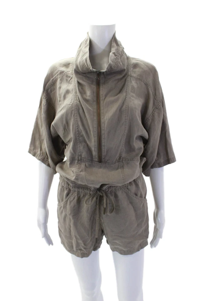 T Alexander Wang 女式高领短袖拉链连身裤灰褐色 XS 码 — 第 1/4 张图片