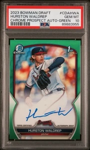 2023 Bowman Draft Hurston Waldrep Chrome Prospect Green Auto PSA 10 Braves - Picture 1 of 3