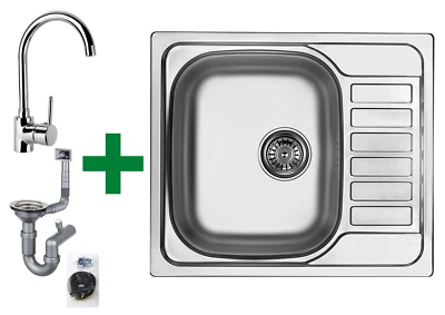 FAIZEE MÖBEL Edelstahl Einbauspüle 1 Becken 60x50 cm mit kurzer Abtropffläche und Armatur