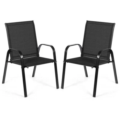 Juego de 2 sillas de comedor modernas para patio al aire libre sillones con marco de acero de alta resistencia Foto 1 de 4