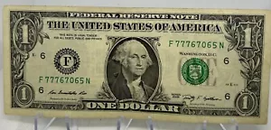 Fancy serial number 1$ dollar bill, 2009 - Picture 1 of 3