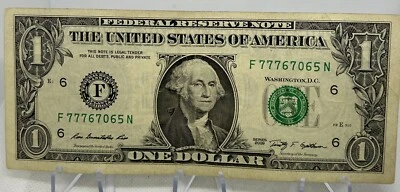 Fancy serial number 1$ dollar bill, 2009 - Image 1 of 3