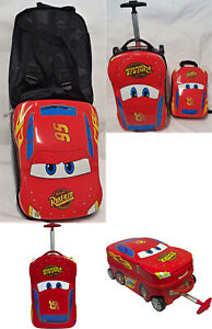 Red Mc Queen Lightening Cars Cabin Trolley 4 Wheels Suitcase Bag Backpack Car