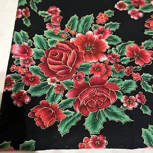Tessuto Mondo Tessuto Vintage 1 yd Bellezze Bosco Natale Trapunte Agrifoglio - Foto 1 di 5