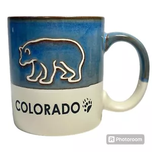 Vintage Colorado Schwarzbär Tropfglasur Kaffeebecher Tasse Steinzeug blau Pfote Druck - Bild 1 von 13