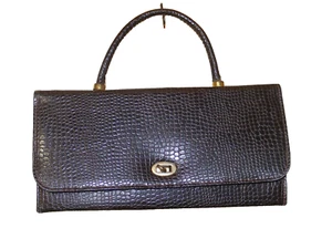 50S PURSE FAUX CROC HANDBAG BROWN 1950S FASHION ACCESSORY M - Picture 1 of 7