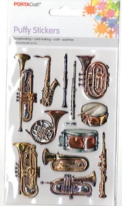 Vintage Wind Instruments Enamel Look Embossed Stickers - Picture 1 of 2