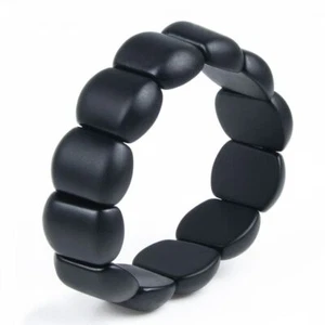 Black Beaded Strand Bracelets Round Bianshi Beads Bracelet Unisex Jewelry Gifts - Picture 1 of 18
