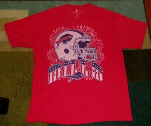 Rare VINTAGE-STYLE Authentic BUFFALO BILLS Red HELMET/USA Fireworks SHIRT XL - Picture 1 of 2