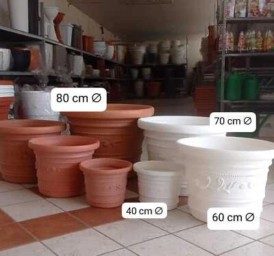 Vaso Tondo Festonato 40/60/80+ bianco/Terracotta Doppio Bordo Prestige cilindro+ - Immagine 1 di 3