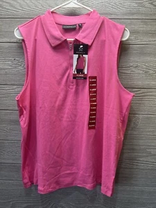 Rafaella Sleeveless Solid Hot Pink Polo Golf Shirt Top Women’s XL Zip Summer - Picture 1 of 5