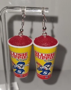 Pair of Slush Puppie Red drink earrings Handmade 5cm fun party light - Picture 1 of 2