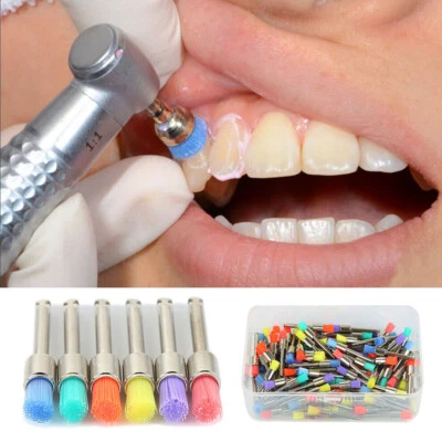 100pcs Dentist Disposable Flat Polishing Brushes Small Dental Lab Prophy Brushes - Imagem 1 de 4