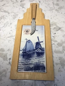DELFTER BLAUER KACHEL KÄSE SCHNEIDEBRETT mit MESSER von Excellent Souvenirs HOLLAND - Bild 1 von 8