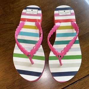 Kate Spade Wedge Striped Pink Flip Flops Women’s size 9B - Picture 1 of 9